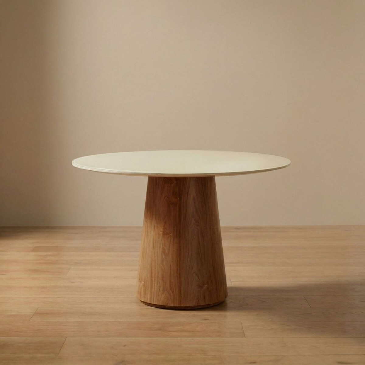 Mesa de Comedor Zara 1.2 Redonda - Línea Manhattan - Vidrio - Blanco/Marrón 