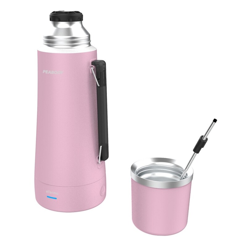 Termo eléctrico Peabody E-Termo 1L 700W con mate y bombilla Rosa