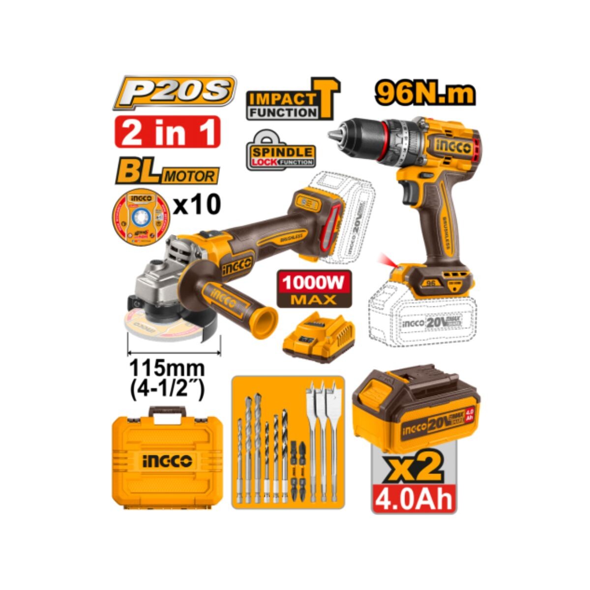 Kit A Bateria 20v Taladro Atornillador C/percutor 96nm + Amo 