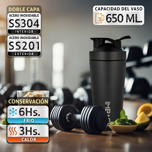 Vaso Termico Proteina Mezclador 650ml Shaker Acero Inoxidable Ss304 Batidos Con Tapa Imback Color Negro Vaso Termico Proteina Mezclador 650ml Shaker Acero Inoxidable Ss304 Batidos Con Tapa Imback Color Negro