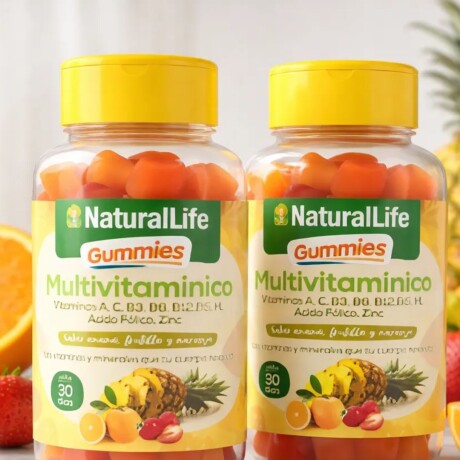 Pack x2 multivitamínico x60 gomitas ananá frutilla naranja Natural Life Pack x2 multivitamínico x60 gomitas ananá frutilla naranja Natural Life