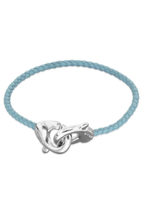 PULSERA DE CUERO AZUL CON MOSQUETÓN ENTRELAZADO BAÑADO EN PLATA Pulsera