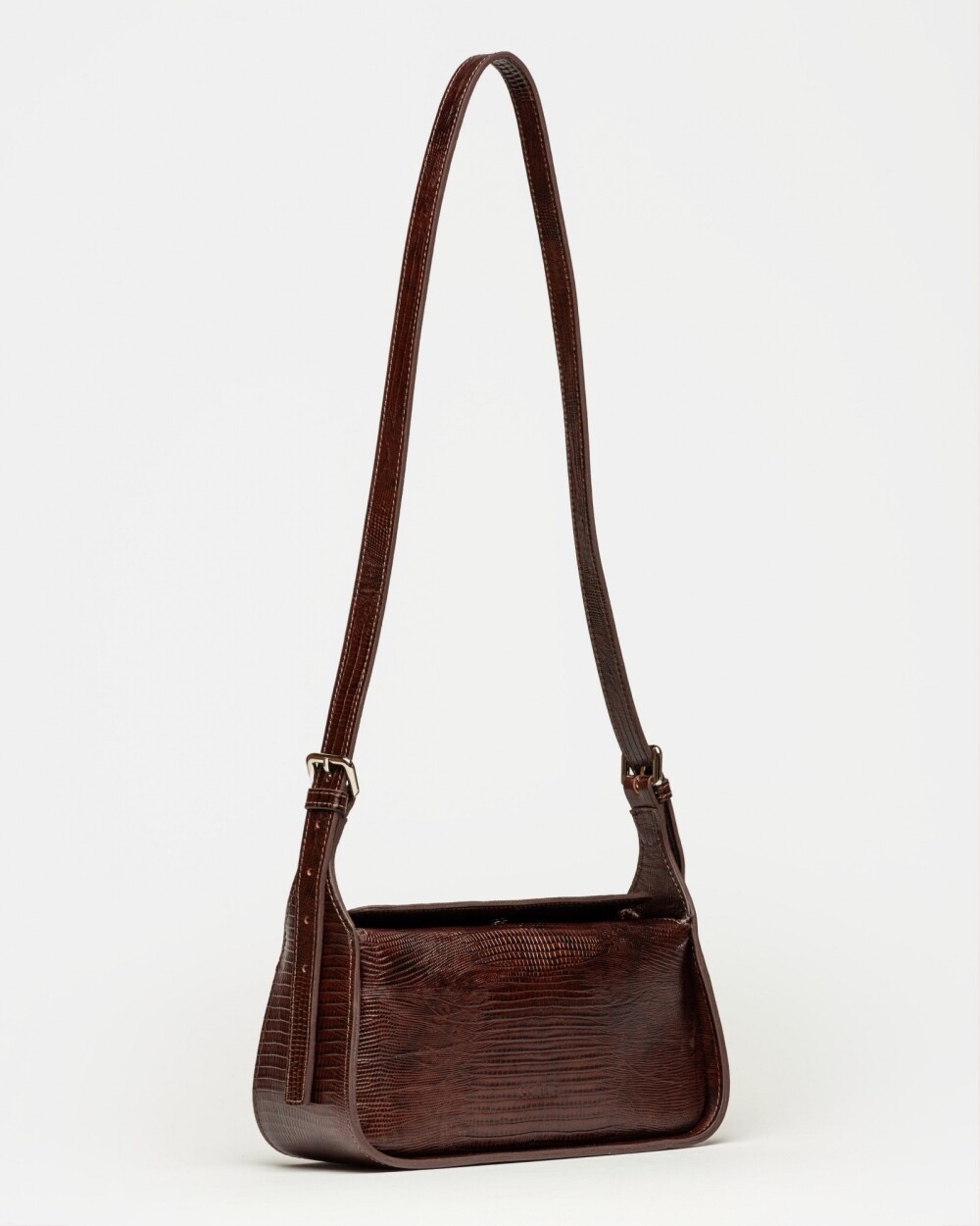 Bandolera Nicola en cuero lagarto Marron