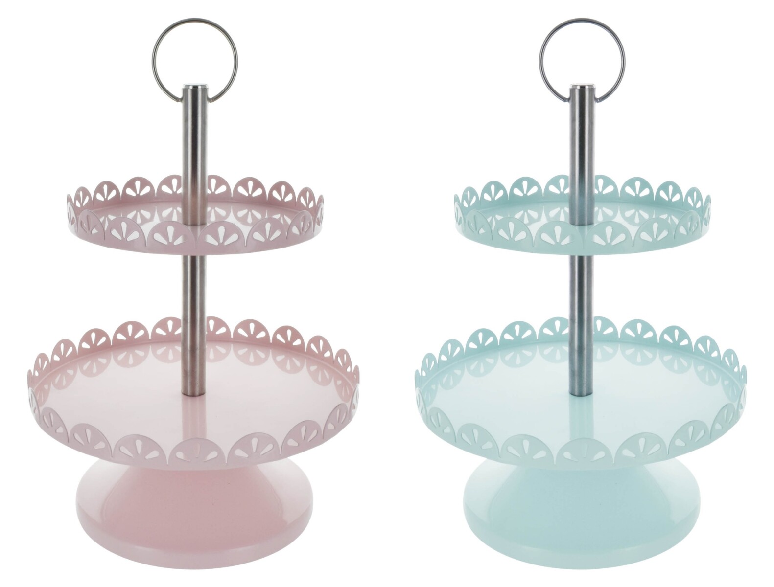 PLATO 2 PISOS EXHIBIDOR CUPCAKES METAL LINEA COLOR PASTEL 20.5X32CM CH102 