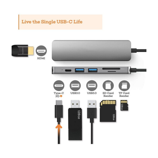 Hub Usb-c 3.0 6 En 1 Hdmi 4k Usb Sd Macbook Pro Air Pc Noteb Hub Usb-c 3.0 6 En 1 Hdmi 4k Usb Sd Macbook Pro Air Pc Noteb