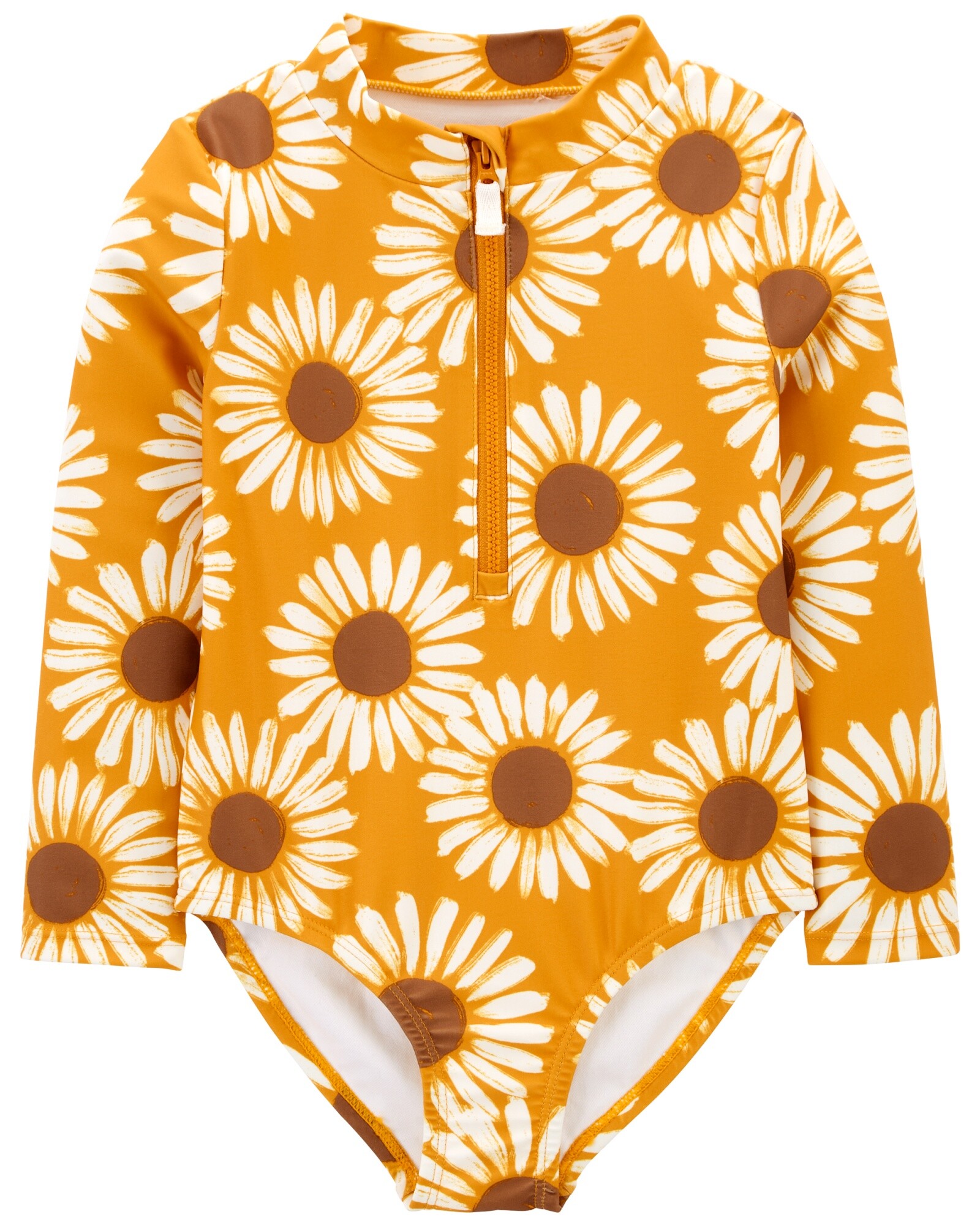 Malla de baño una pieza manga larga con protección UPF 50+ diseño girasoles. Talles 2-5T Sin color