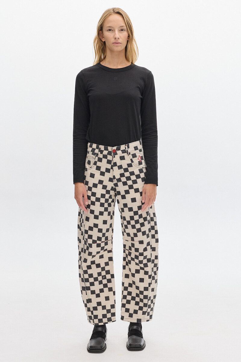 Jean Barrel Print Cloqué B/N