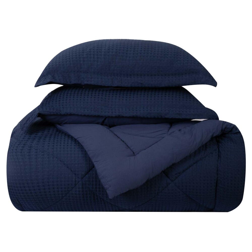 SET DE ACOLCHADO 2 PLAZAS POLIESTER AZUL GOFRE MARINO