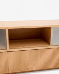 Mueble TV Helvine 4 puertas y 2 cajones chapa de roble y cristal templado 200x54cm FSC 100% Mueble TV Helvine 4 puertas y 2 cajones chapa de roble y cristal templado 200x54cm FSC 100%