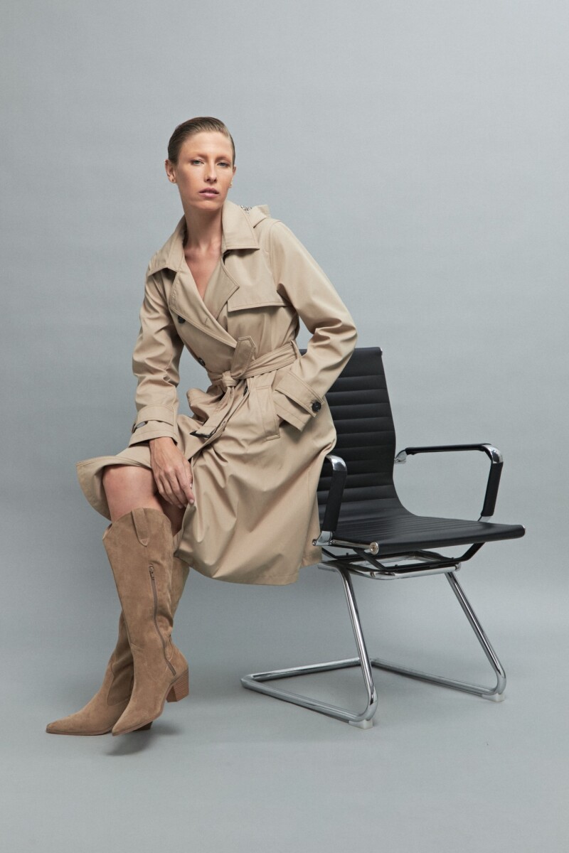 Trench impermeable con capucha desmontable - beige 