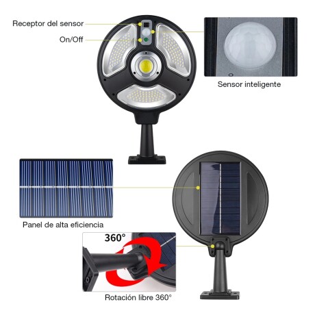 Foco Solar Led Recargable Exterior 460W con Sensor y Control Negro