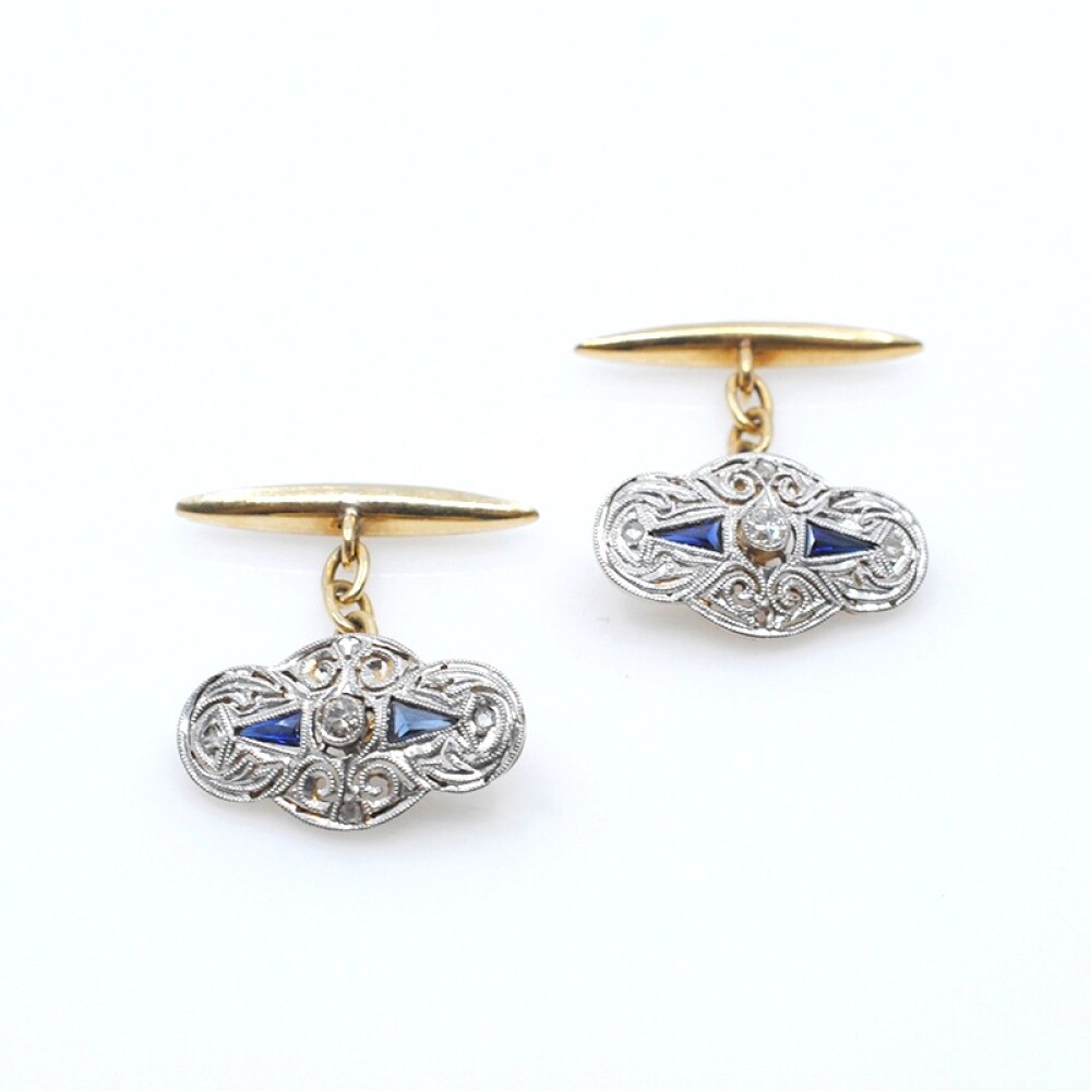 Gemelos en oro 18k brillantes , zafiros y diamantes Gemelos en oro 18k brillantes , zafiros y diamantes