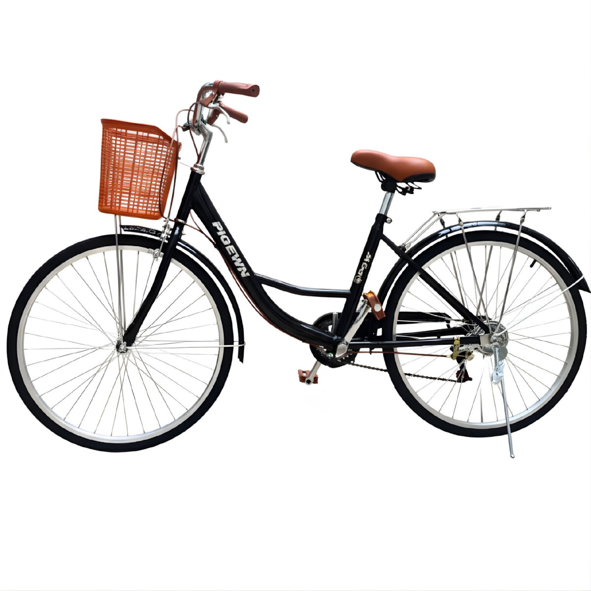 Bicicleta Pigewn Urbana Rodado 26 Canasto Freno Disco 7 Vel - Color Negro 