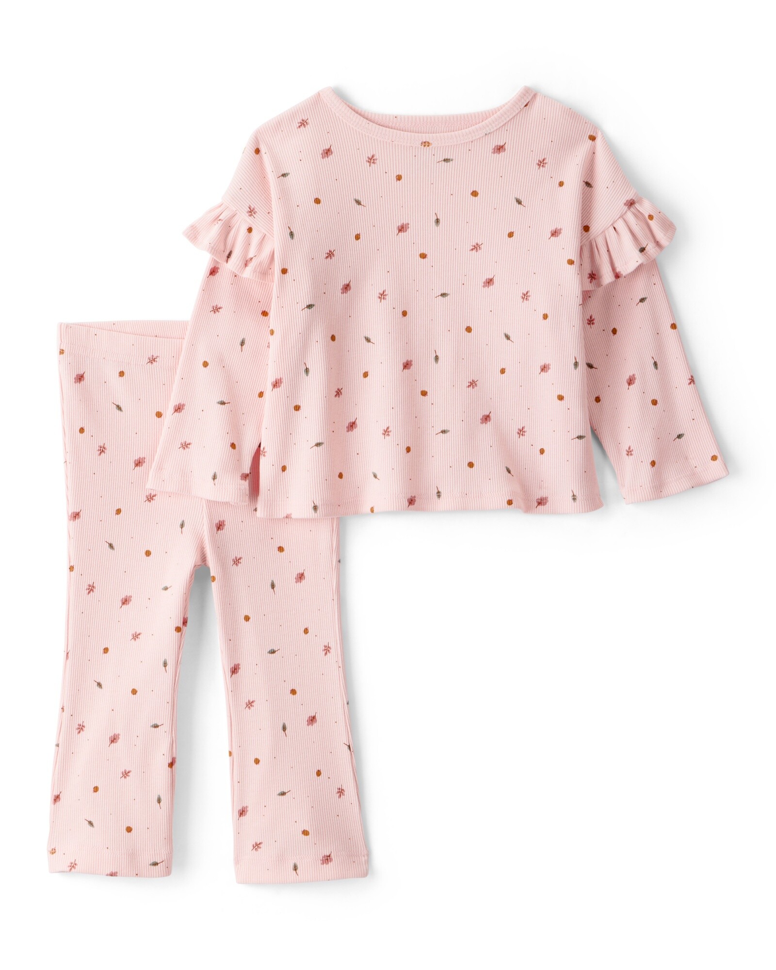 Set dos piezas de algodón, pantalón y remera, diseño floral Sin color