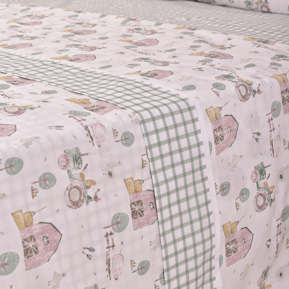 Juego de sábana Kids Granja Rosa Verde Y Beige – Twin Juego de sábana Kids Granja Rosa Verde Y Beige – Twin