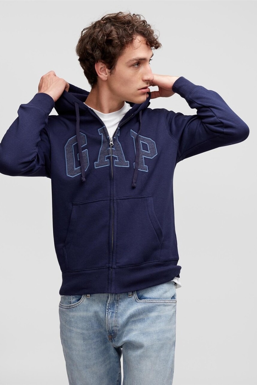 Buzo Canguro Con Cierre Logo Gap Hombre Tapestry Navy