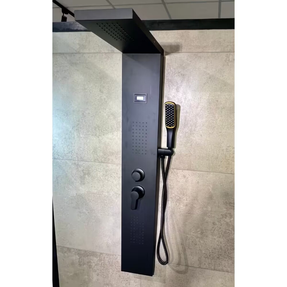 Panel de Ducha monocomando exterior con Display, 3 vías Negro Mate Panel De Ducha Monocomando Exterior Con Display, 3 Vías Negro Mate