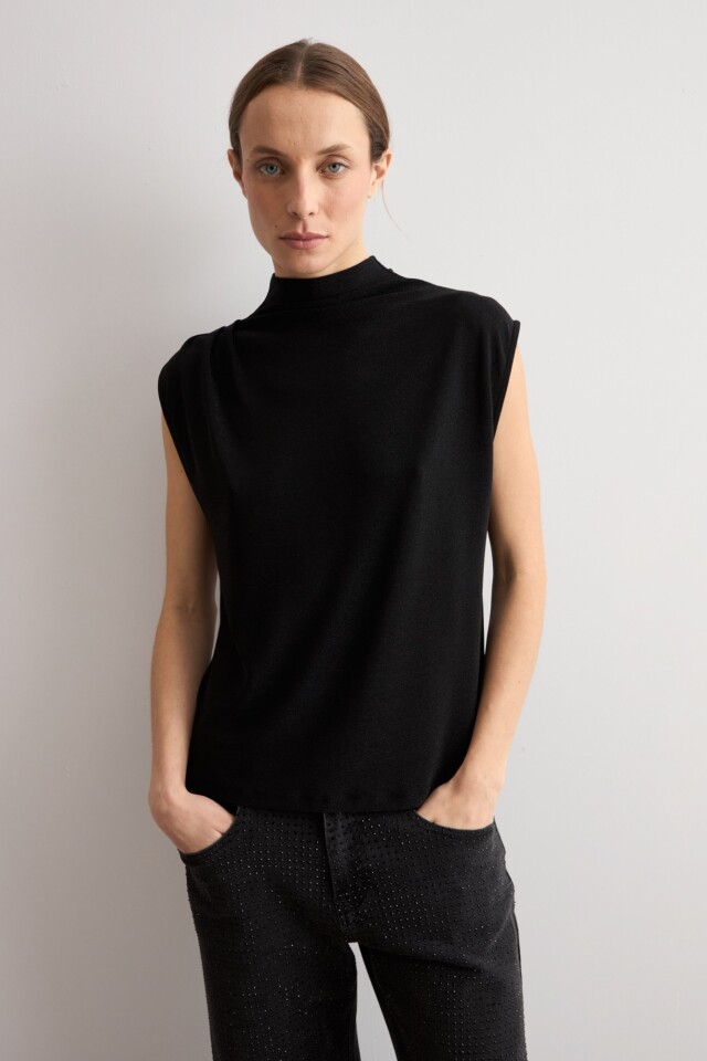 Blusa lurex con tablas negro