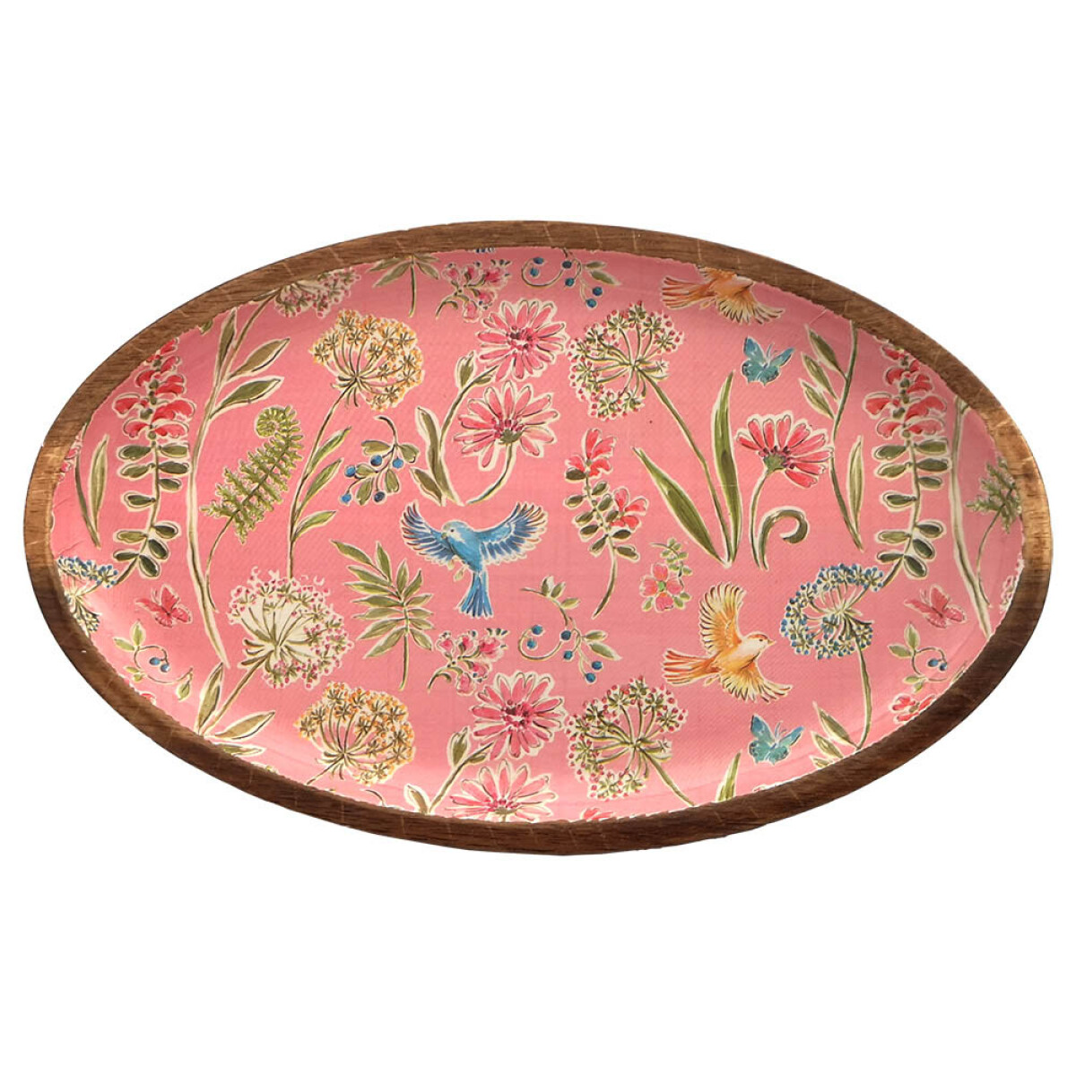 Plato oval de Madera de 20 x 12,5 cm - Varios Diseños - Pajaros Rosa 