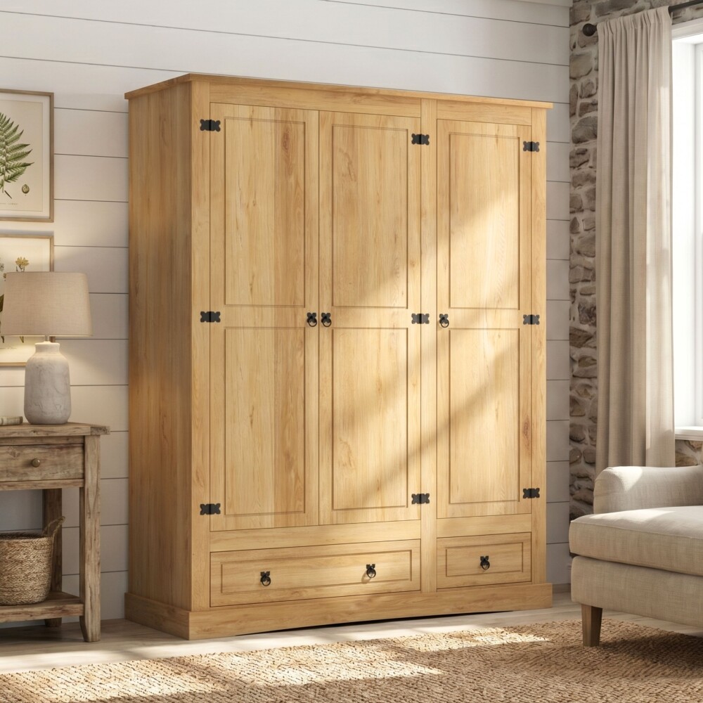 Ropero 3 Puertas 2 Cajones Madera - Linea Mexicana Natural