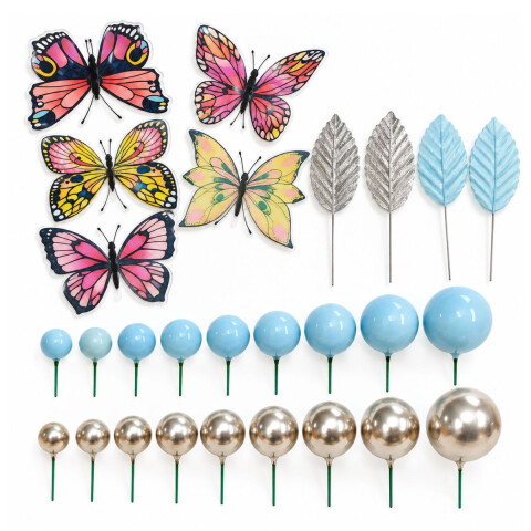 Topper Mariposas y Esferas Celeste