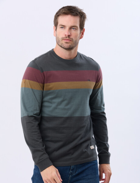 REMERA RAYADA DE ALGODÓN GRIS