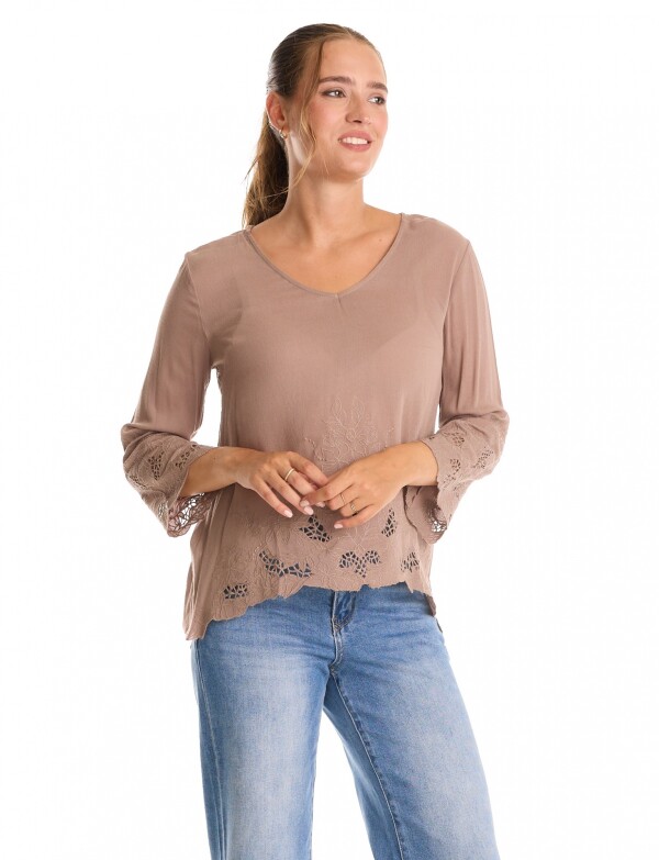 Blusa Esc V Det Cala TOSTADO