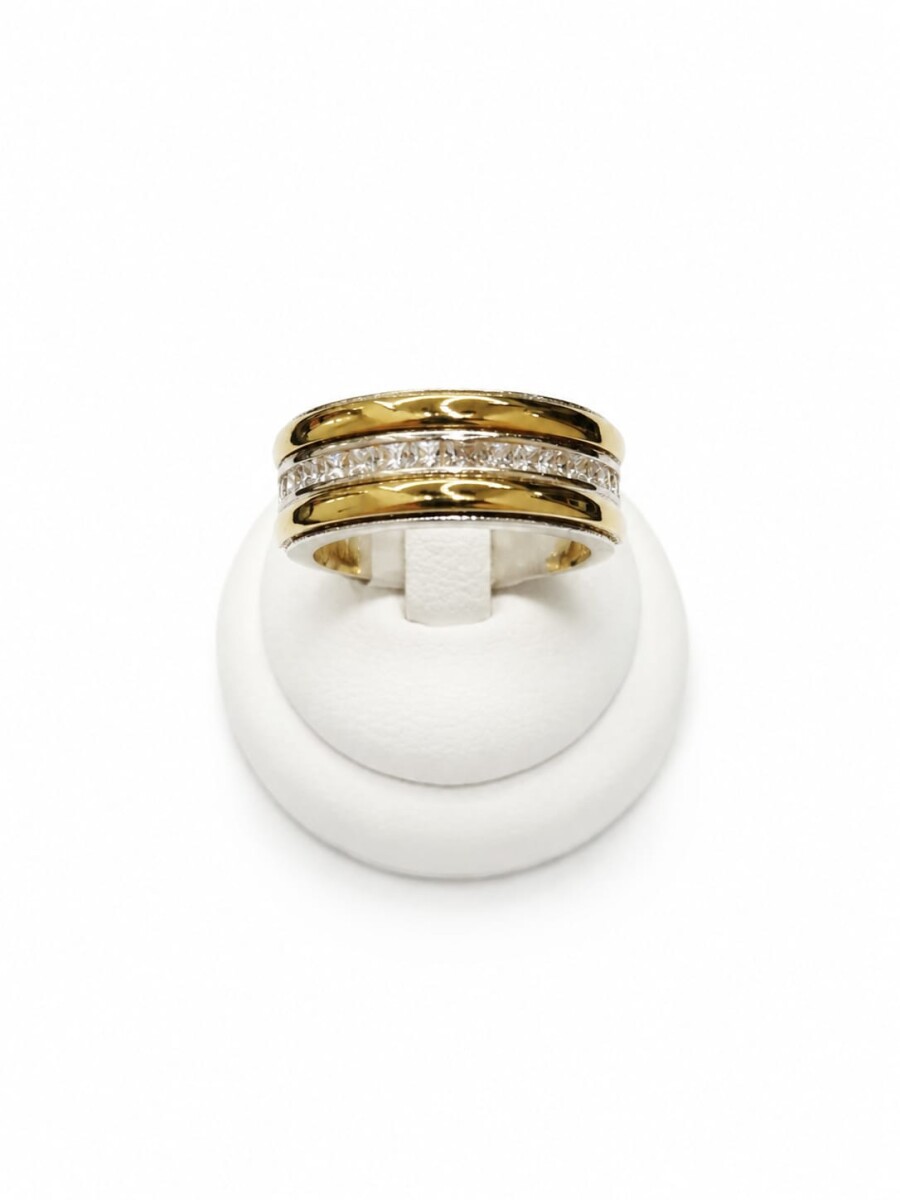Anillo plata y lamina de oro con zirconias en riel 