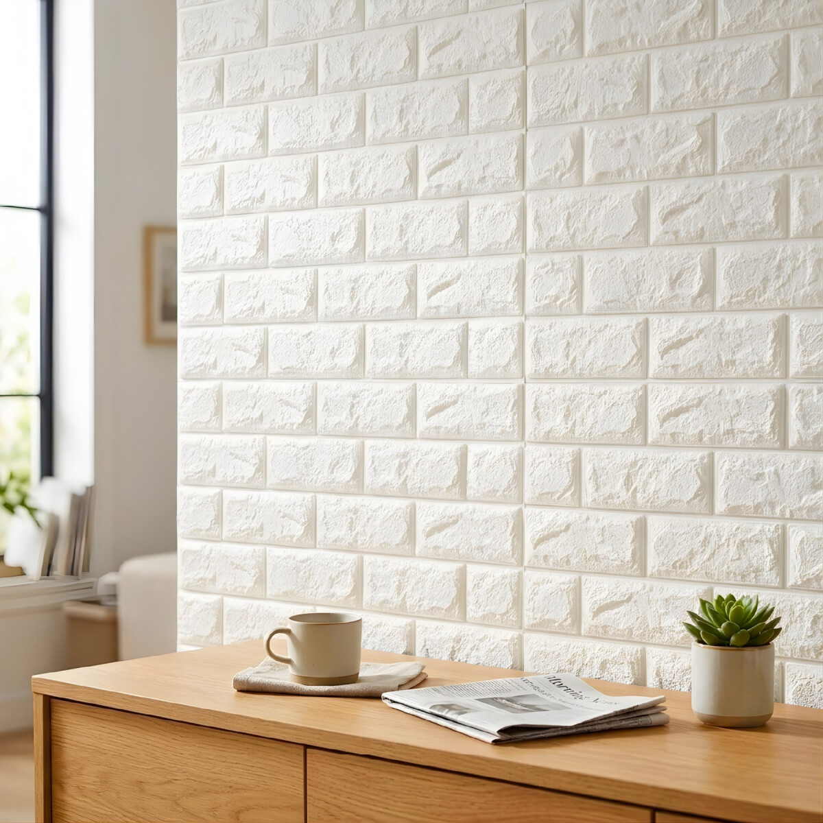 Revestimiento Pared Adhesivo Facil Colocacion Piedra X5 Uni - Color Variante Blanco 