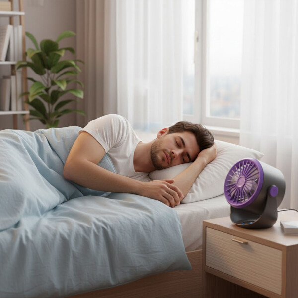 Ventilador Escritorio Recargable Batería 360 5 Velocidades Color Negro