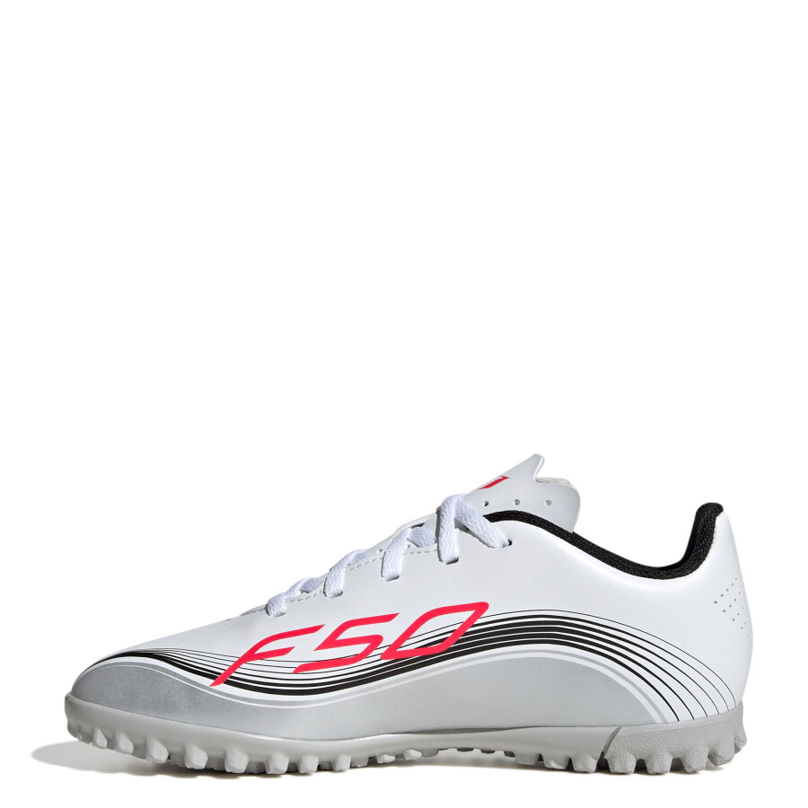 Championes de Niños Adidas Futbol 5 F50 Messi Club TF JRS Blanco - Rojo - Negro - Plateado