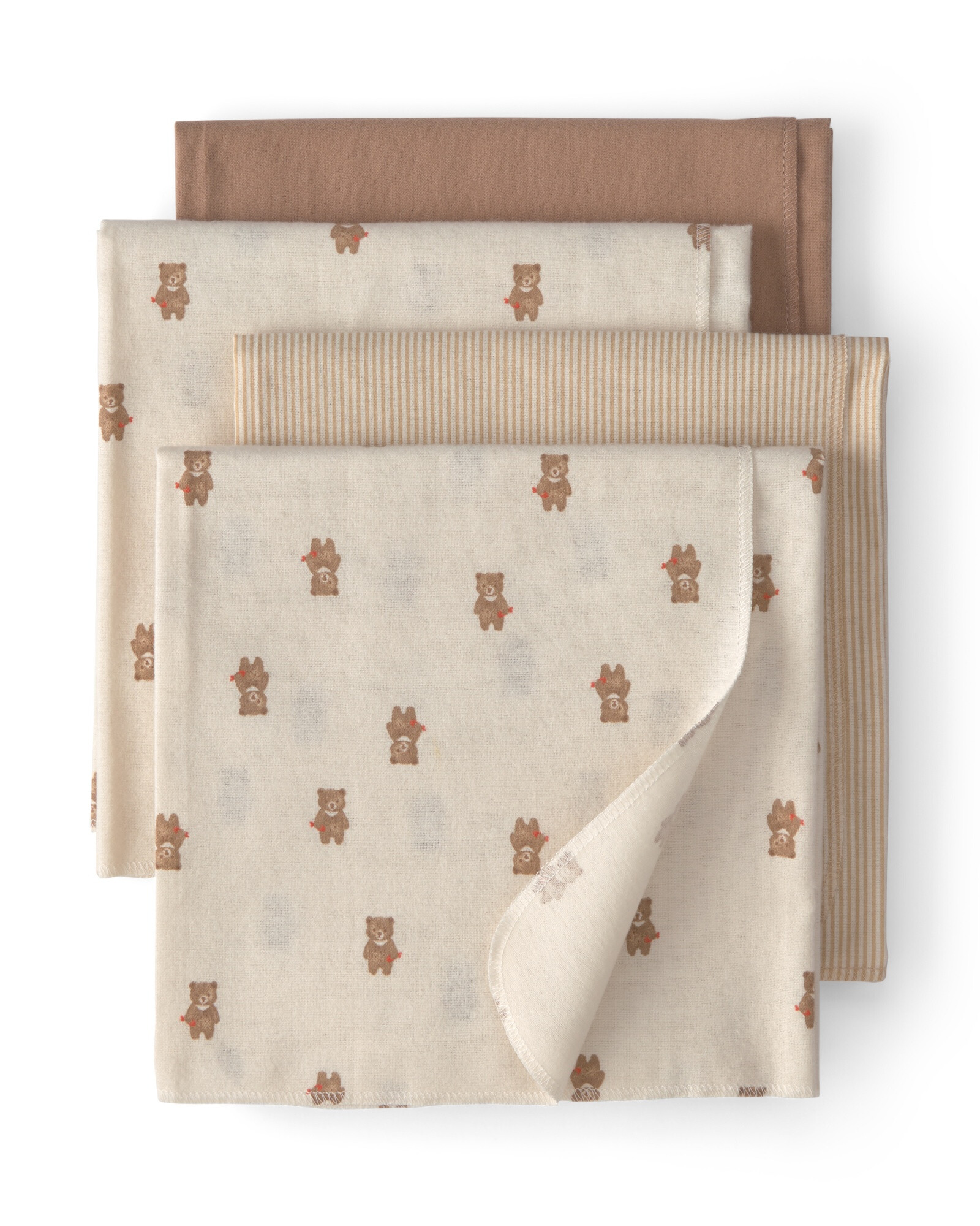 Pack cuatro mantas recibidoras de algodón, beige, diseño oso Sin color