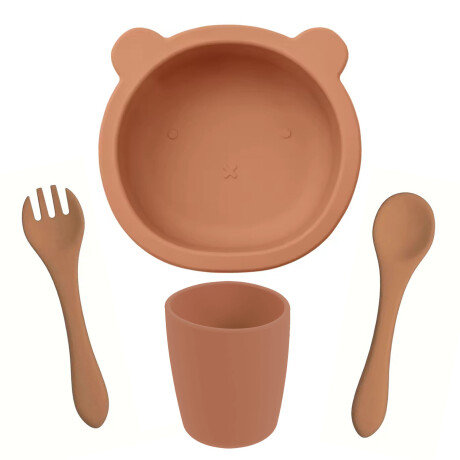 Set Comida Bebé en Silicona Bowl + Cuchara y Tenedor + Vaso Salmón