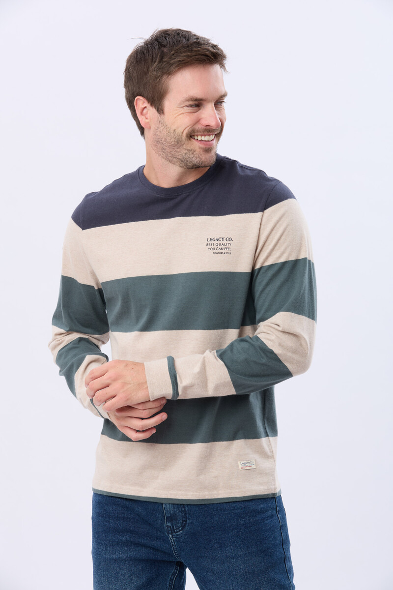 REMERA RAYADA DE ALGODÓN - Beige 