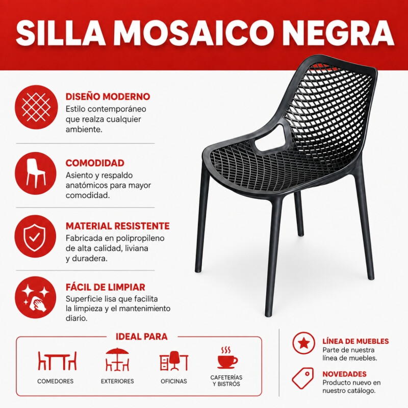 Silla reforzada Mosaico NEGRO
