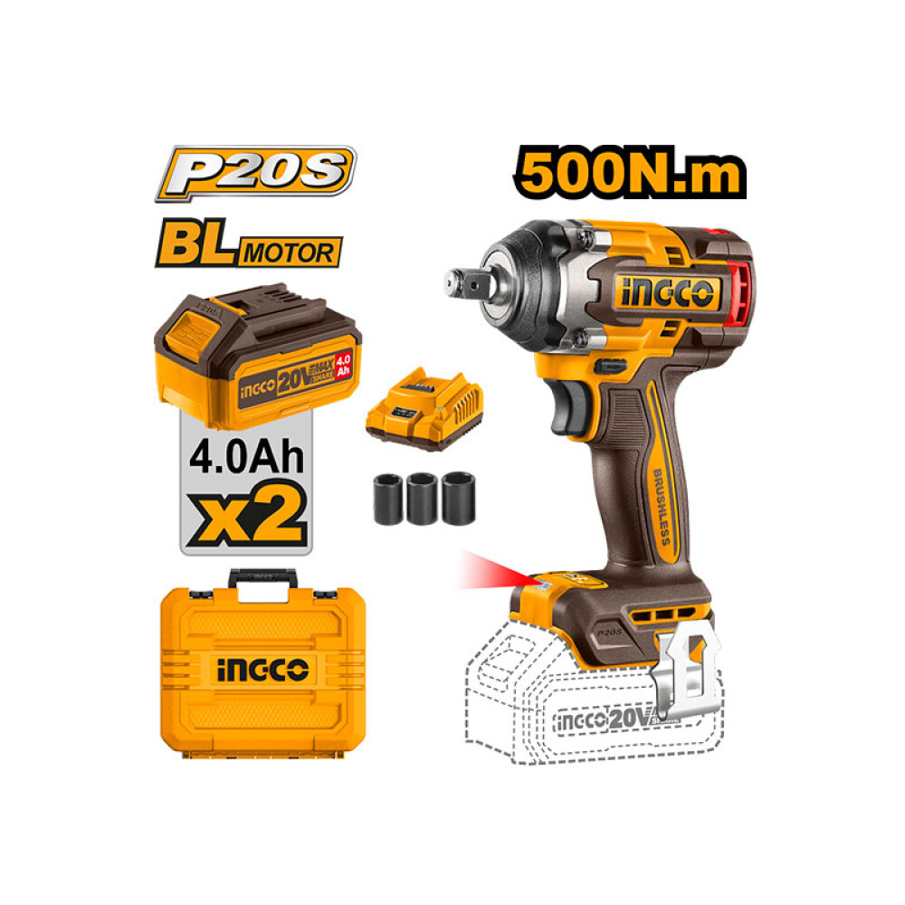 Llave de impacto 20V 500N.m 2Bat+cargador+maletín FER00950