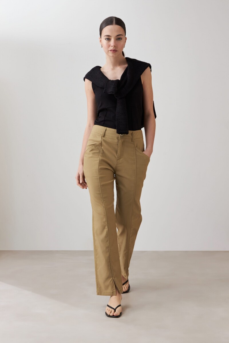Pantalón recto con tajos - verde oliva 