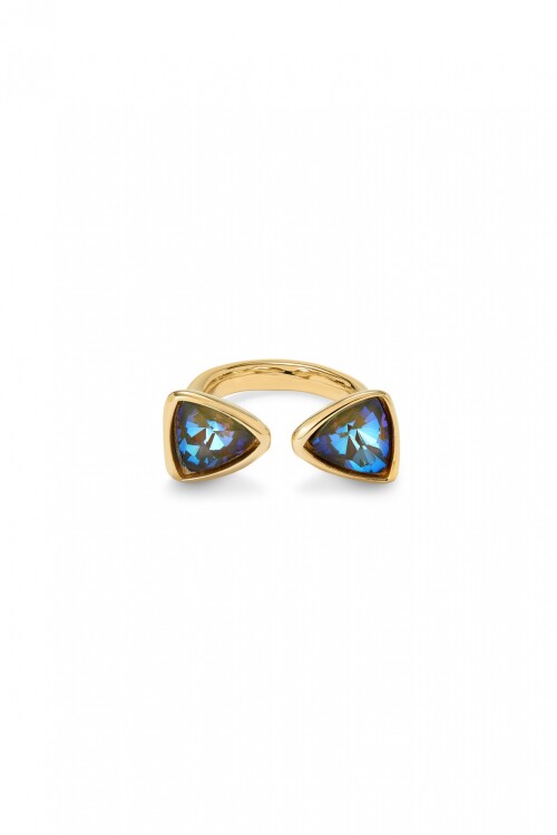 ANILLO EN ALEACIÓN DE METALES BAÑADO EN 18K CON DOS CRISTALES MULTICOLOR Anillo