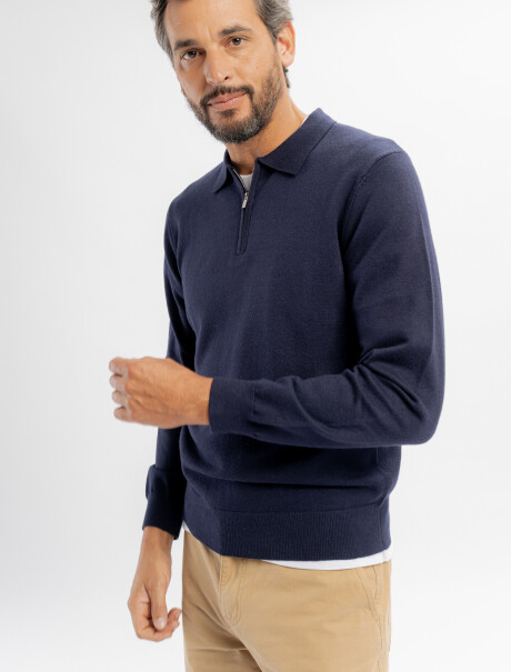 Buzo tejido cuello polo Theo azul