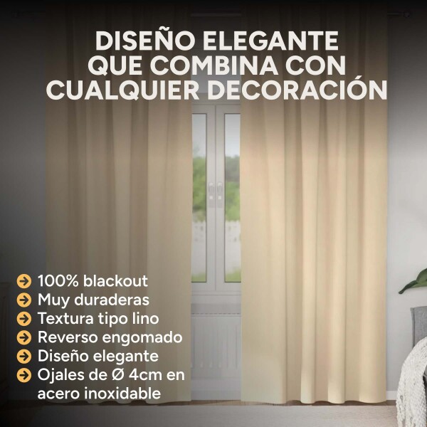 Cortina Blackout 100% Engomada Termica Set 2 Paños Tipo Lino Variante Color Beige