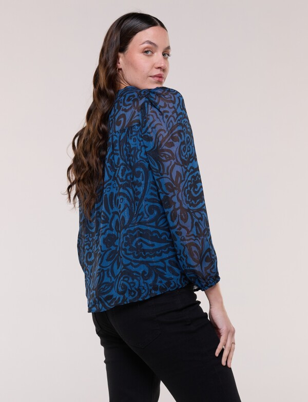 Blusa Lúrex Manga Larga Estampada NEGRO/AZUL
