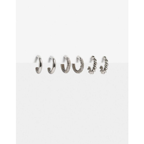 Set De Argollas Con Strass Plateado Rodio