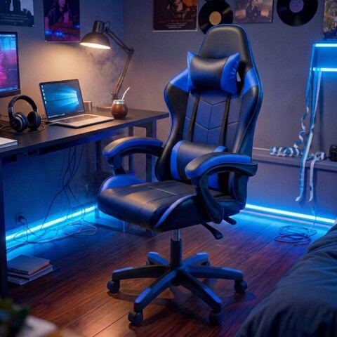 Silla Gamer Ergonomica Escritorio Reclinable Soporta 200kg Imback Negro con Azul Silla Gamer Ergonomica Escritorio Reclinable Soporta 200kg Imback Negro con Azul
