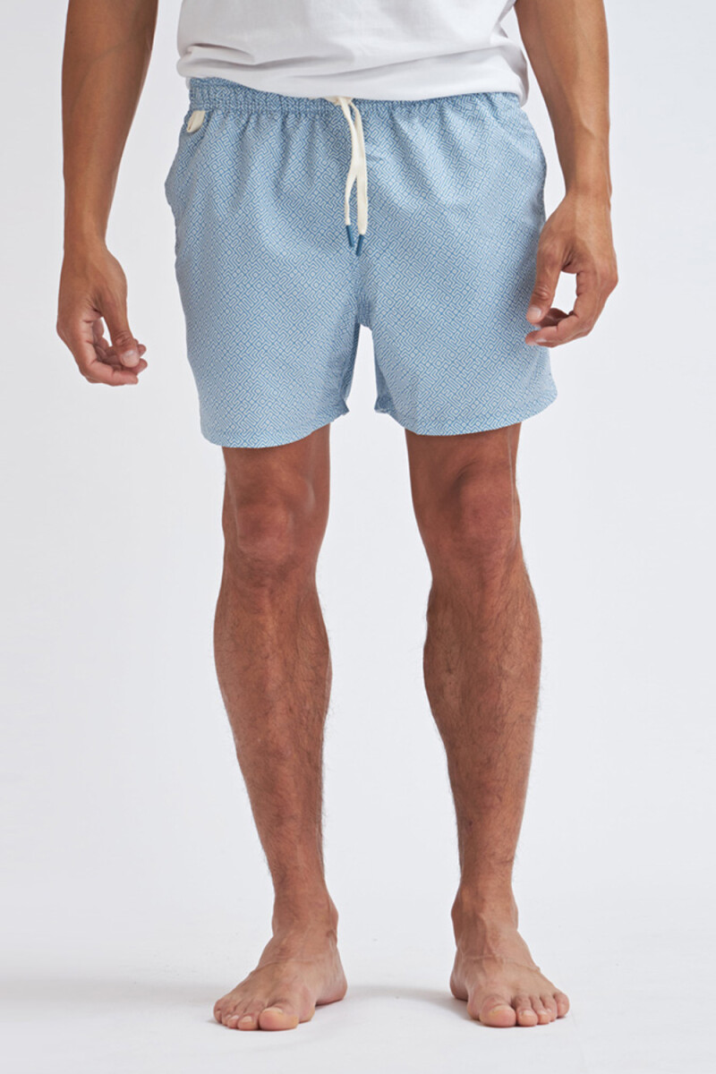 Short de baño Geométrico- Azul Piedra