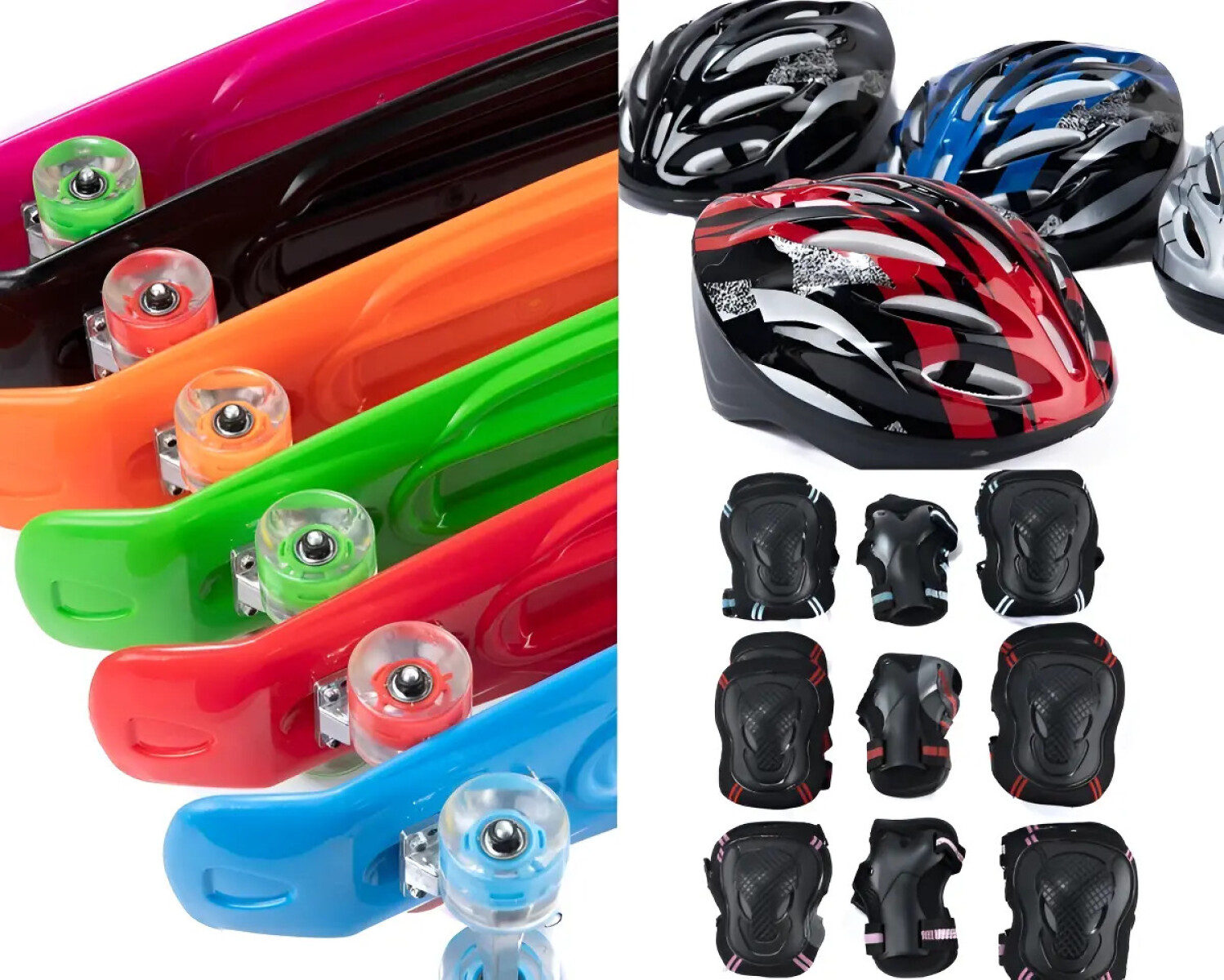 Set de patineta penny con ruedas con luz de 68cm + Set de protección + casco desde 8 años 