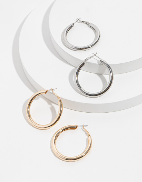 Aros Argollas Set Metal Set De Argollas - Combinacion Bicolor