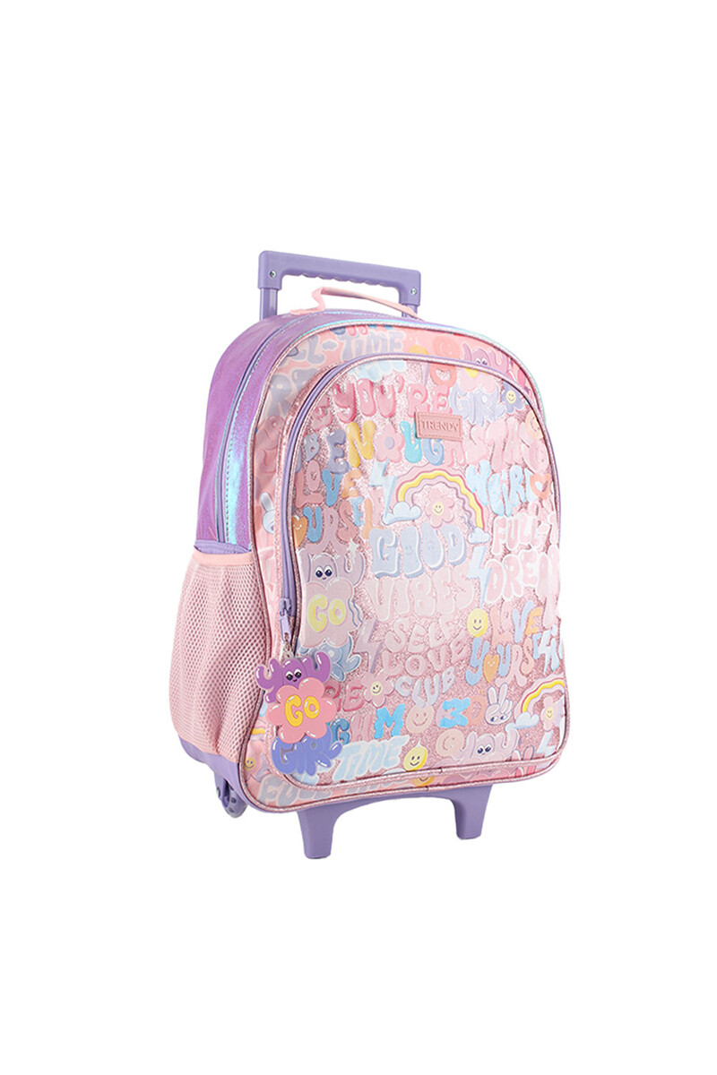 Mochila escolar con ruedas estampada - Rosa 