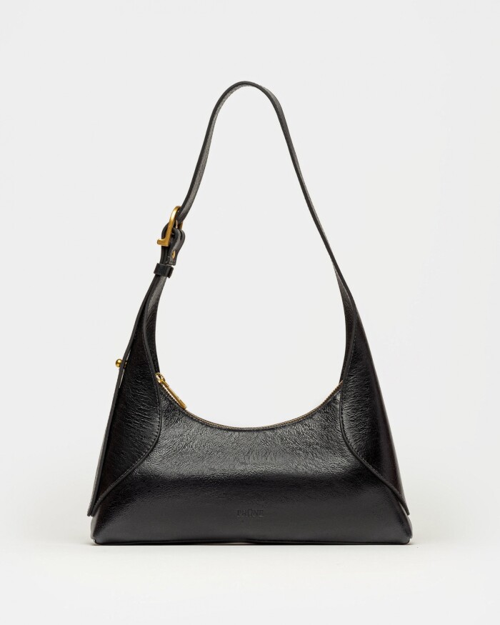 Cartera al hombro Windsor en cuero arrugado Negro