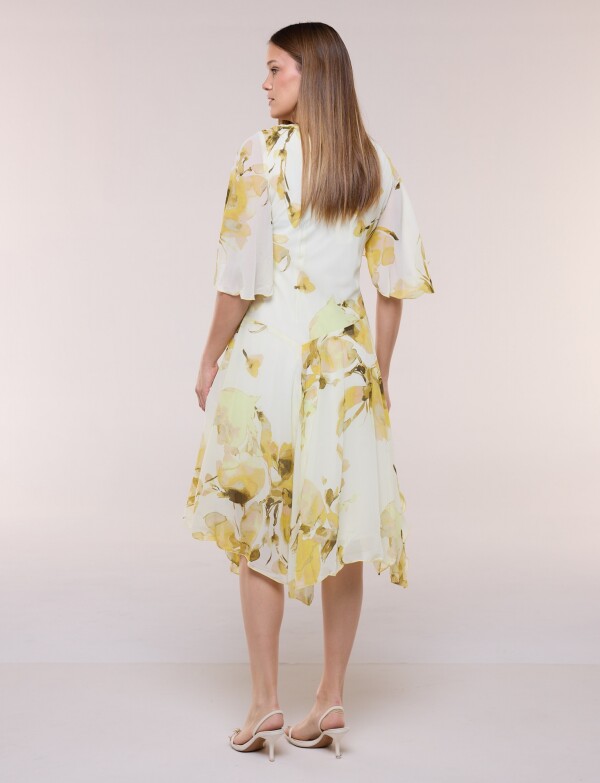 Vestido Midi Dolman Estampado Floral MULTI/AMARILLO