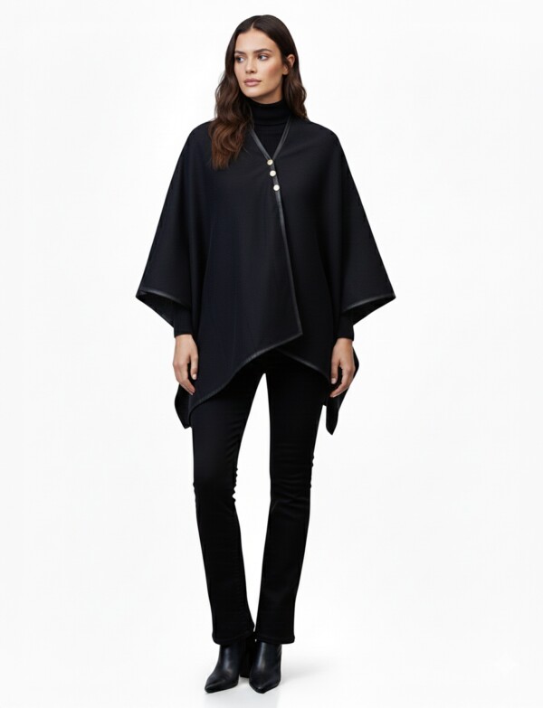 Ruana Botones Ribete NEGRO